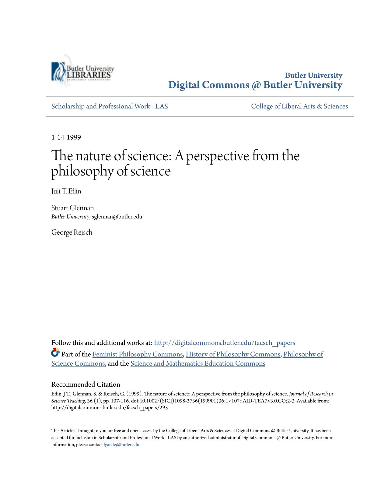 The nature of science: A perspective from the philosophy of science